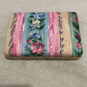 Vintage Mini Jewelry Box, 1980s Pastel Floral Fabric Covered Case for Travel
